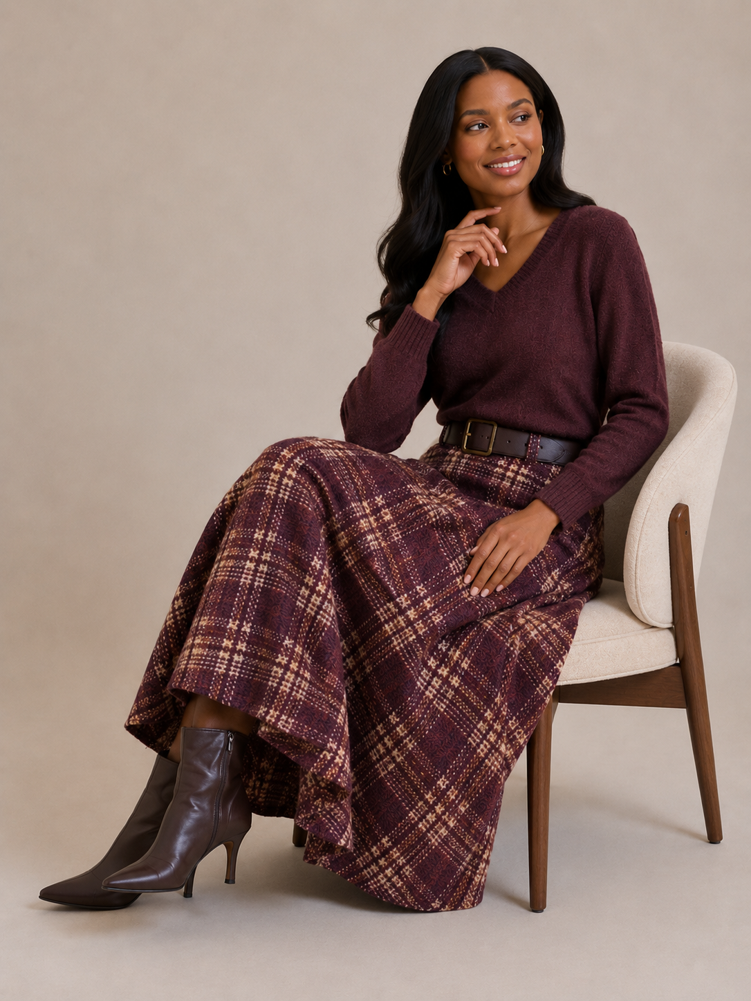 A-line check skirt
