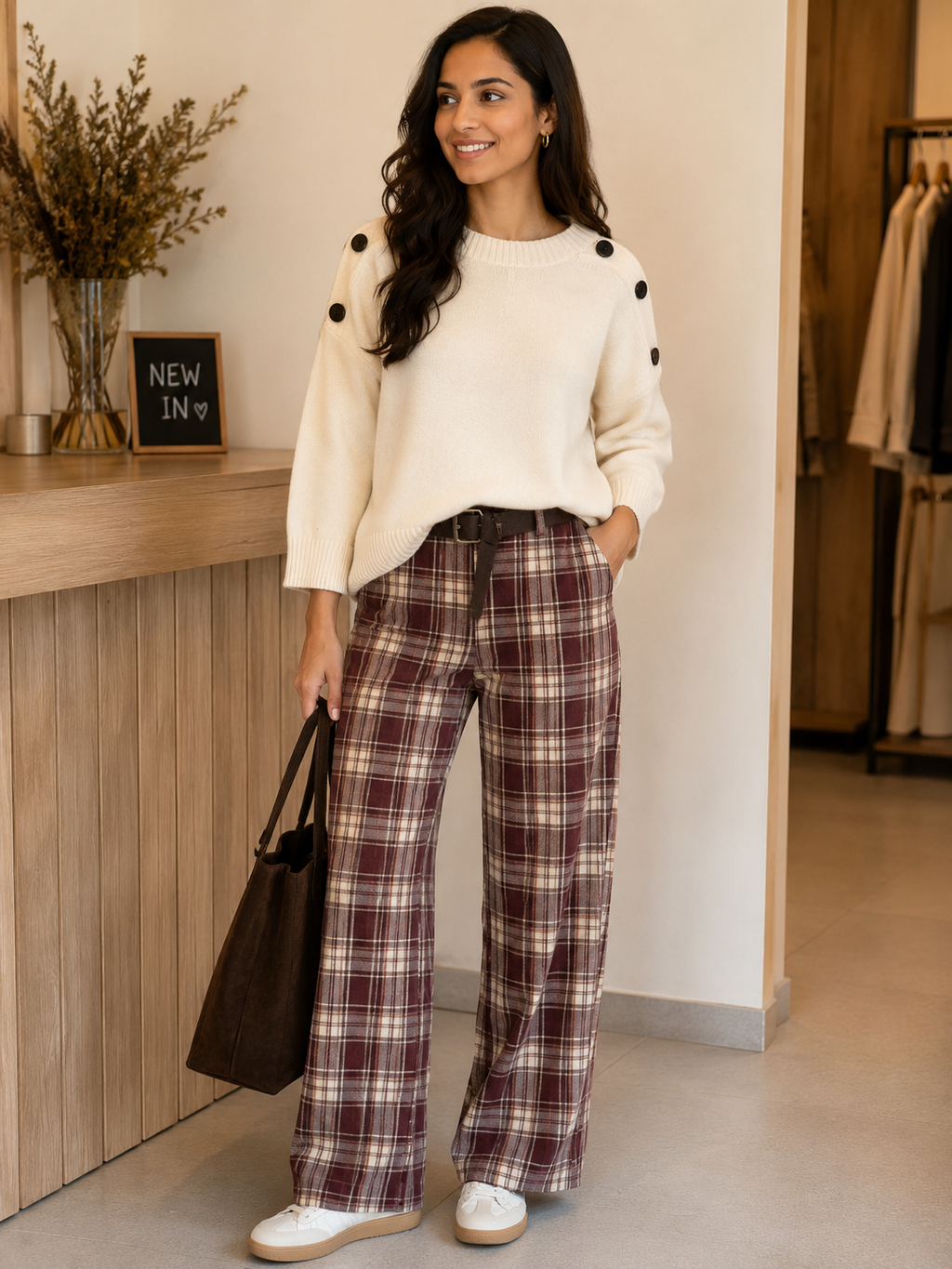 Wide Leg Check Trouser