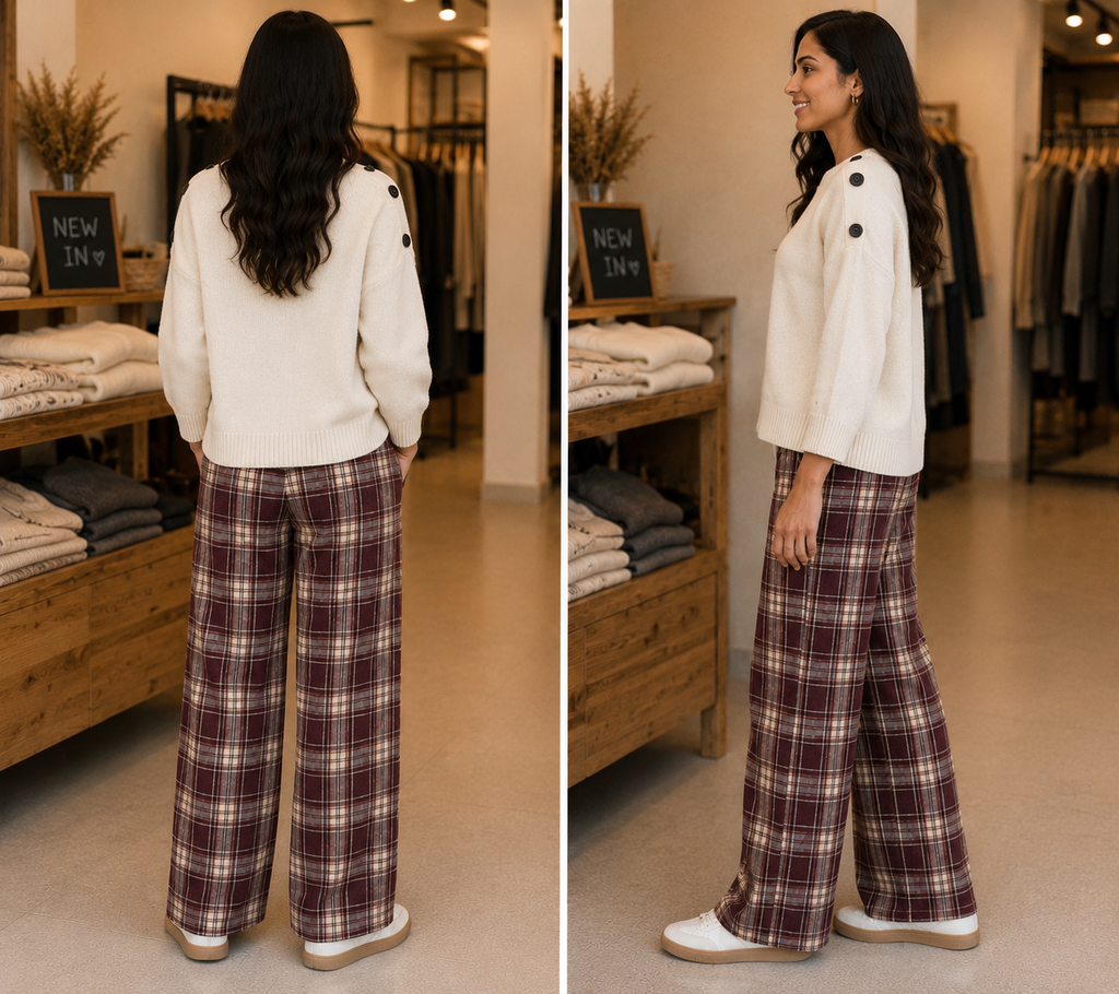 Wide Leg Check Trouser