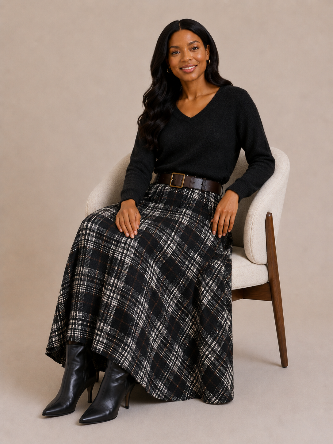 A-line check skirt