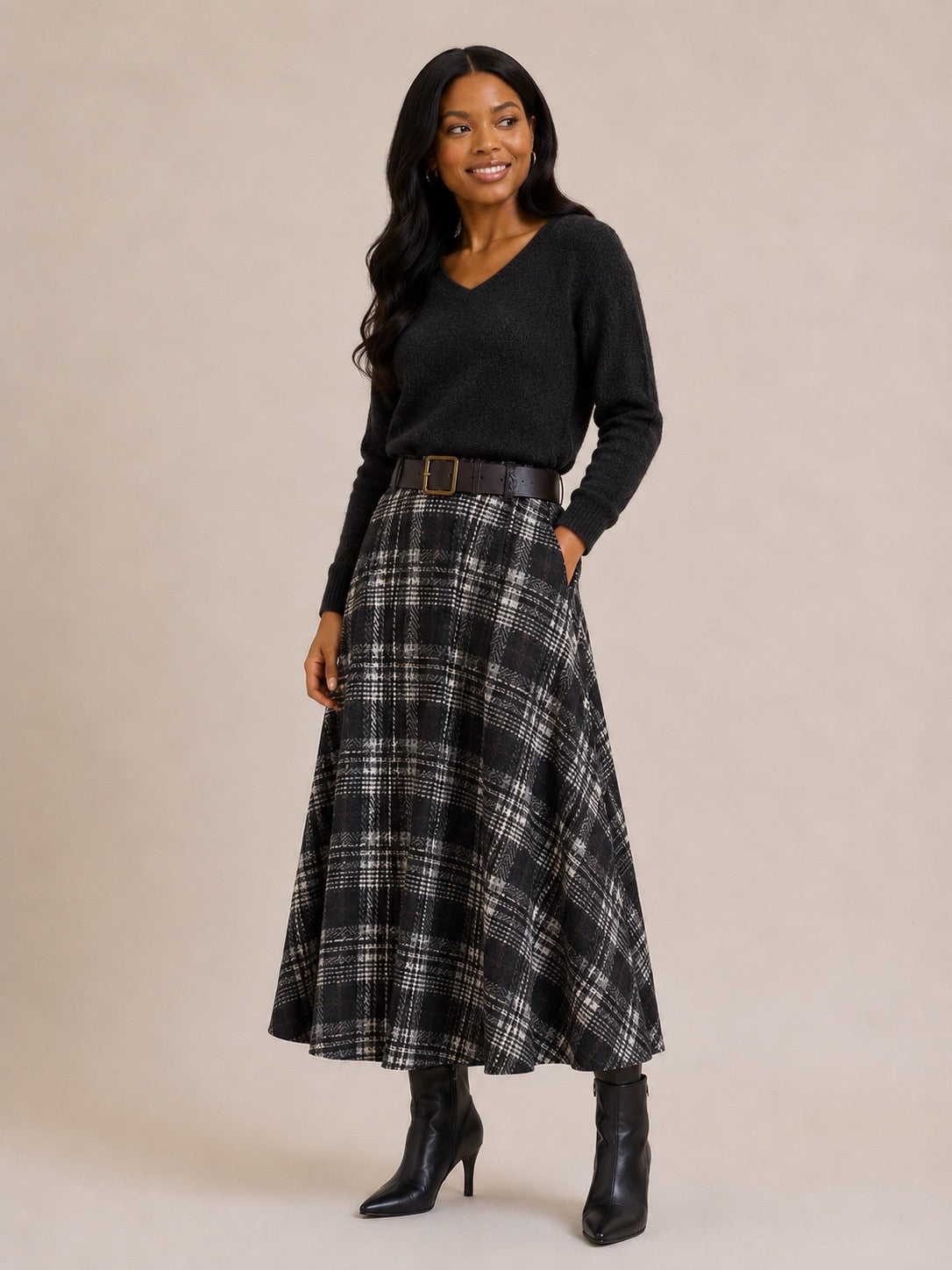 A-line check skirt