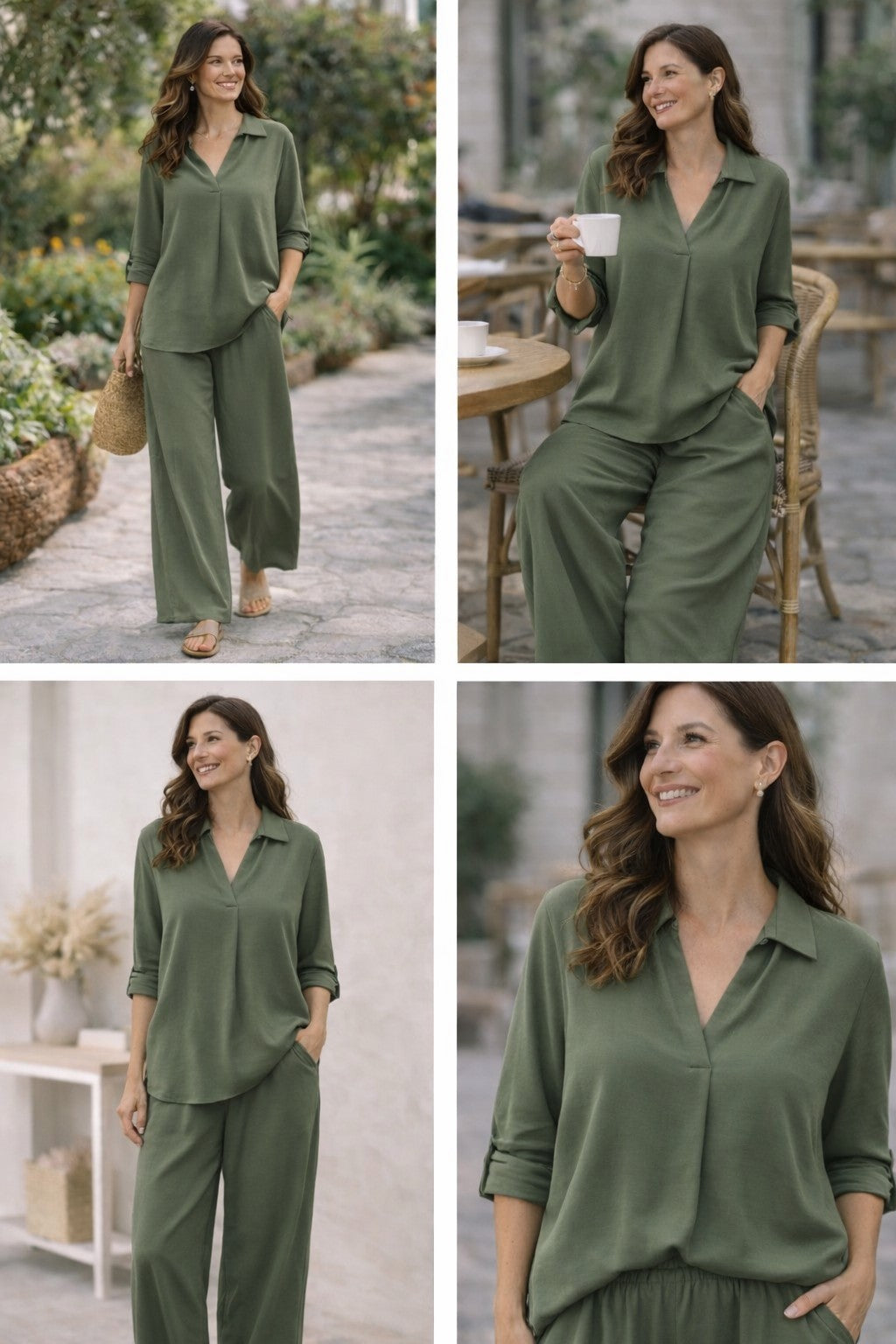 Tie Waist Trouser & V neck Blouse Coord Set