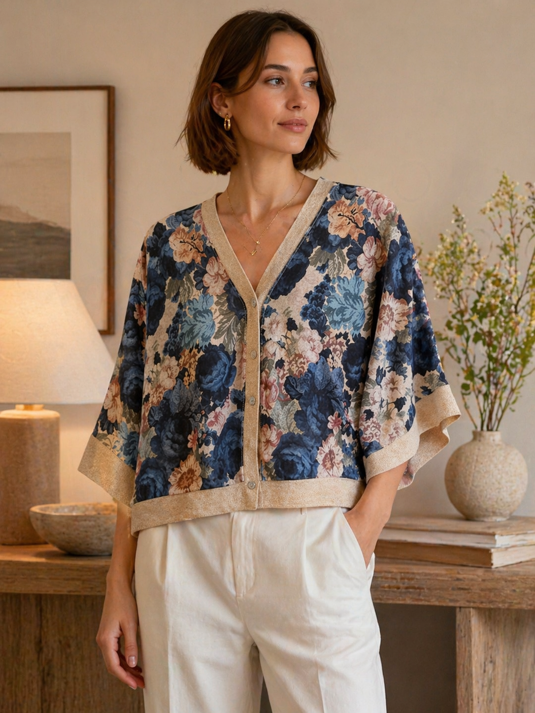 Flower Pattern Matching Skirt & Cardigan Coord