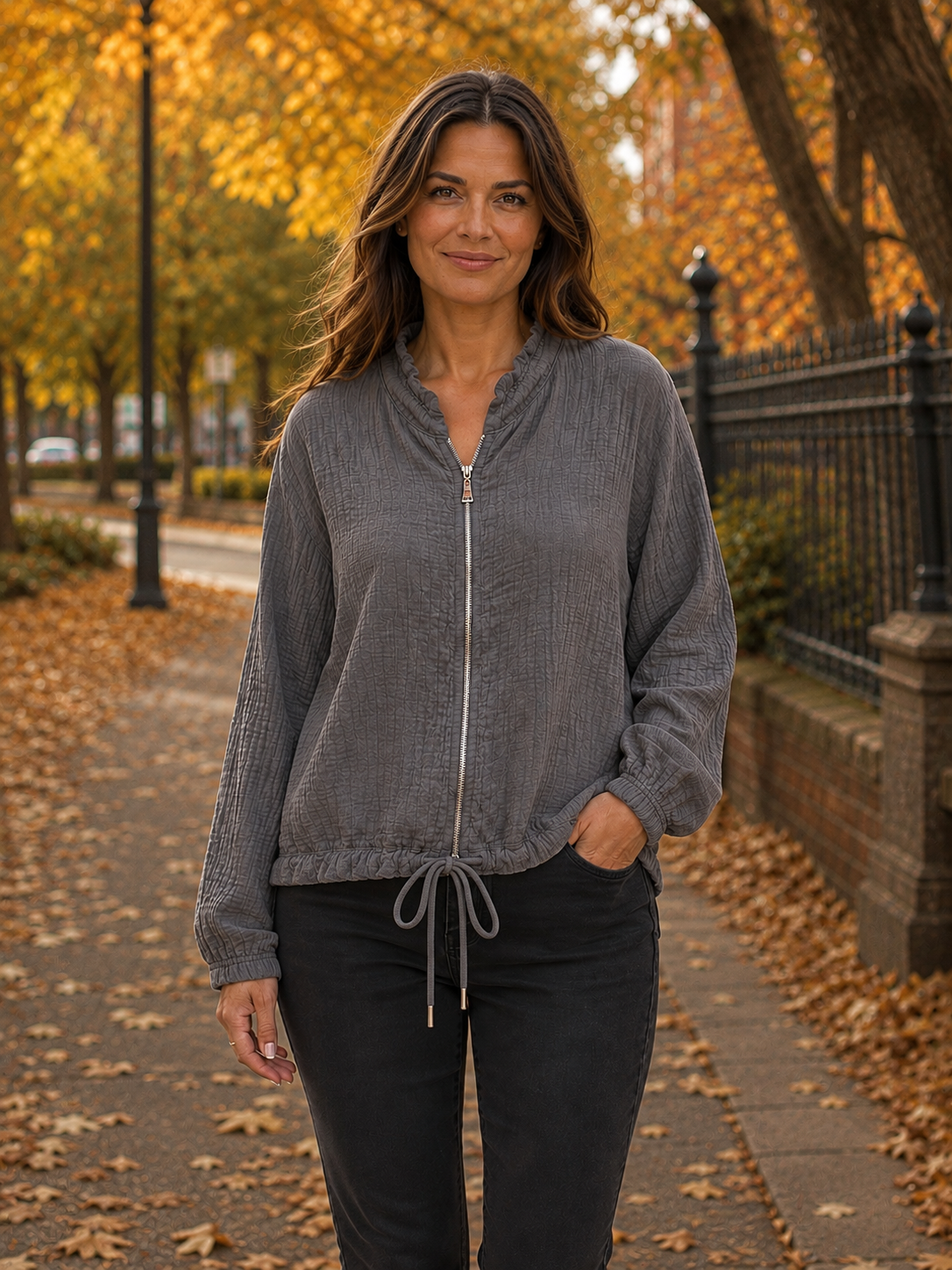 Textured Drawstring Jacket