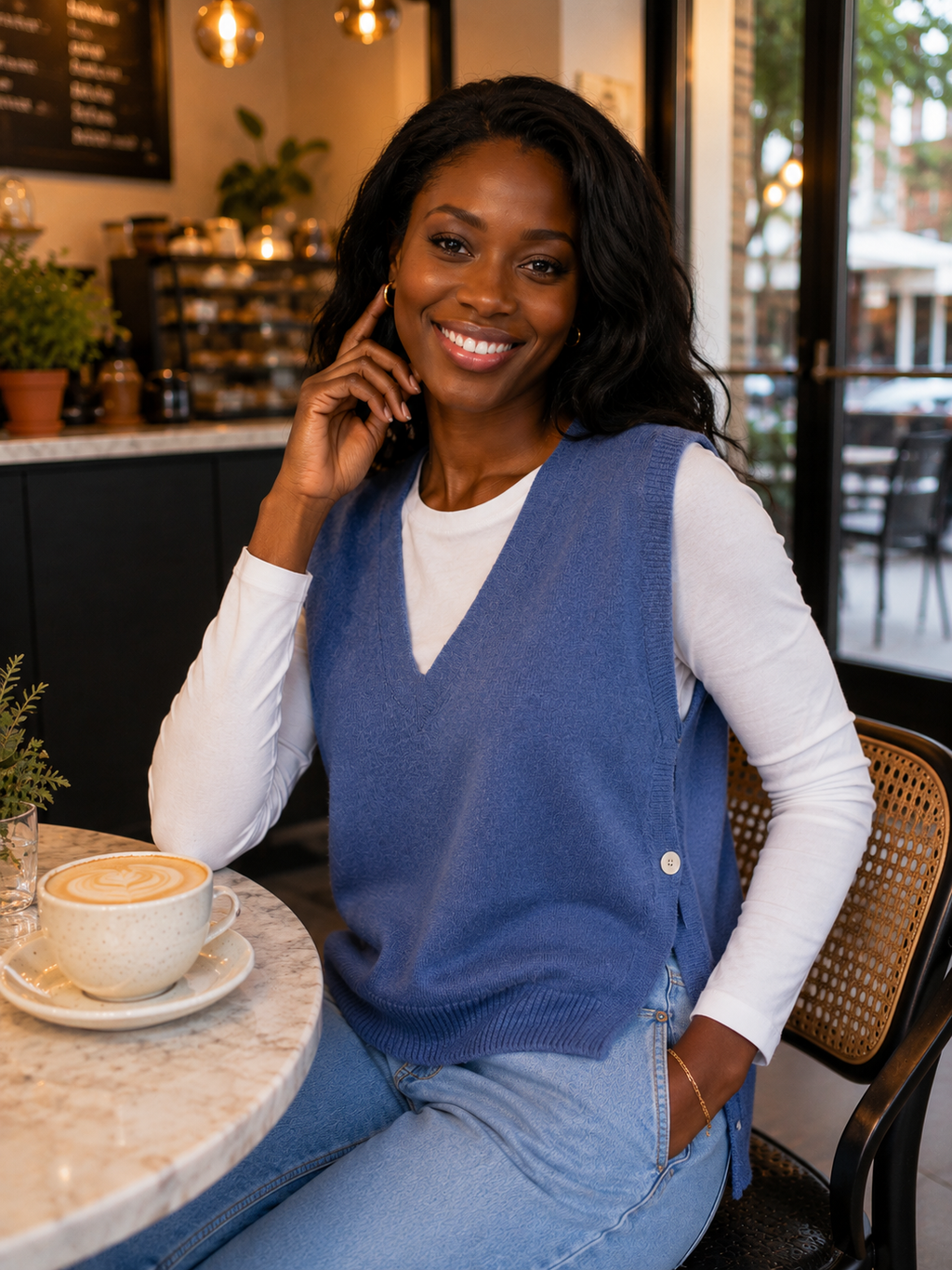 V neck Side Button Sleeveless Knit