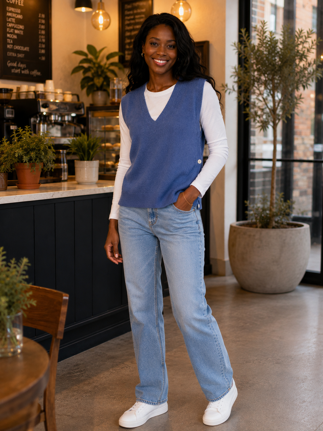 V neck Side Button Sleeveless Knit