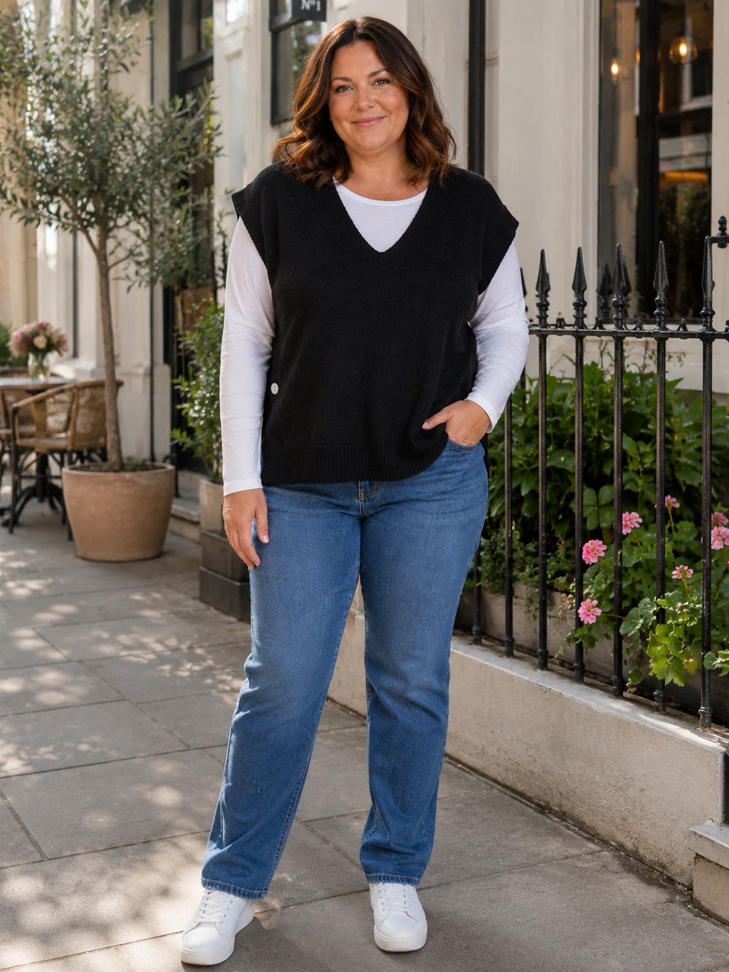 V neck Side Button Sleeveless Knit