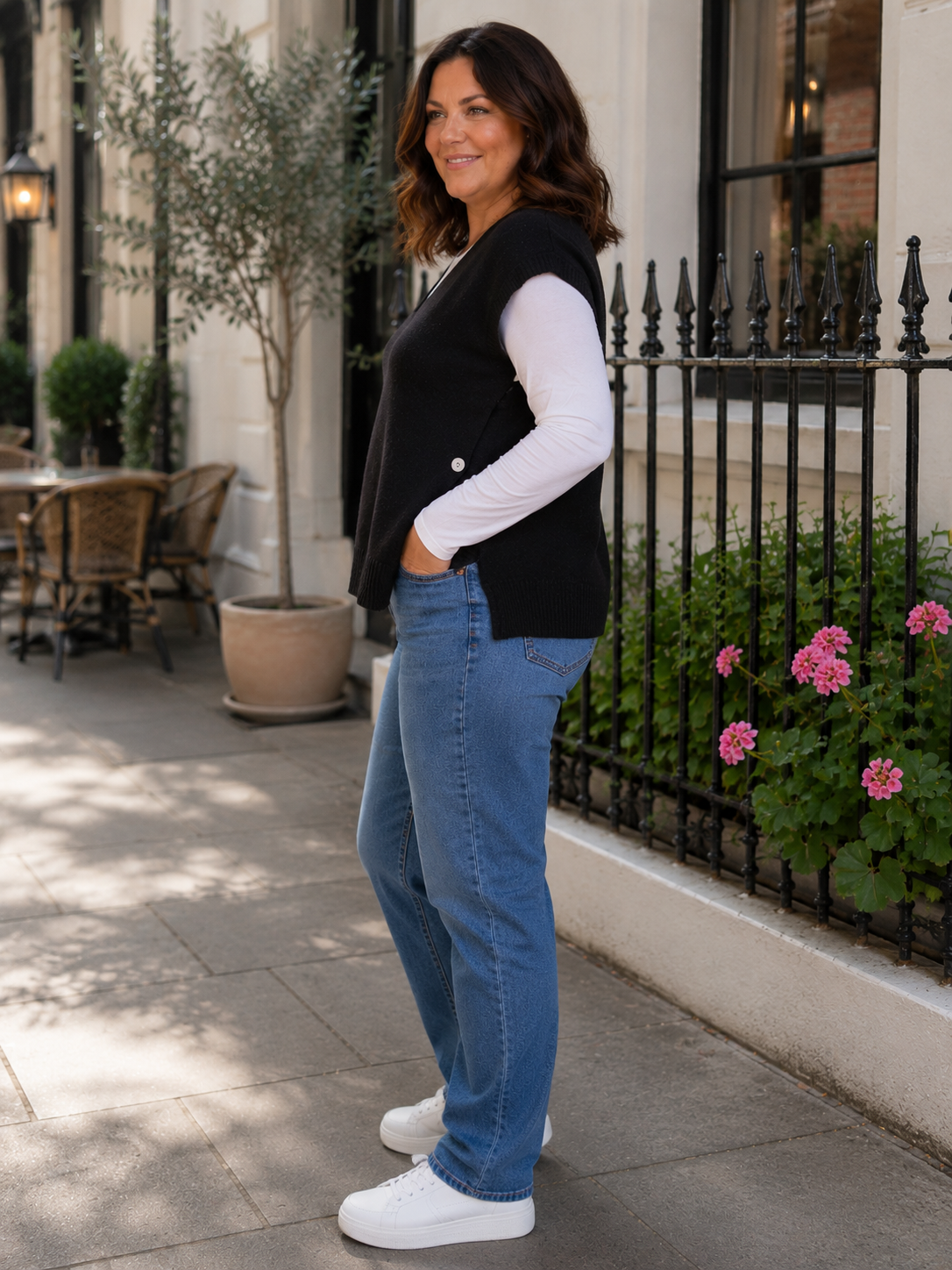 V neck Side Button Sleeveless Knit