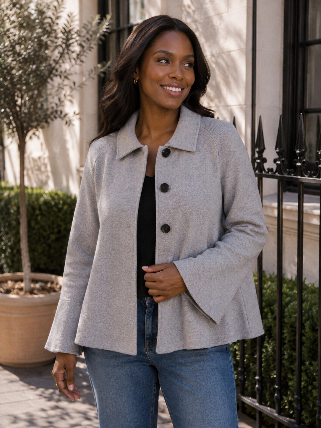 Collared Swing Knit Jacket