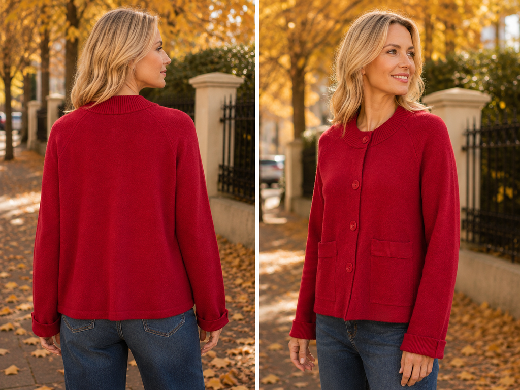 Funnel Neck Knit Jacket with Pockets