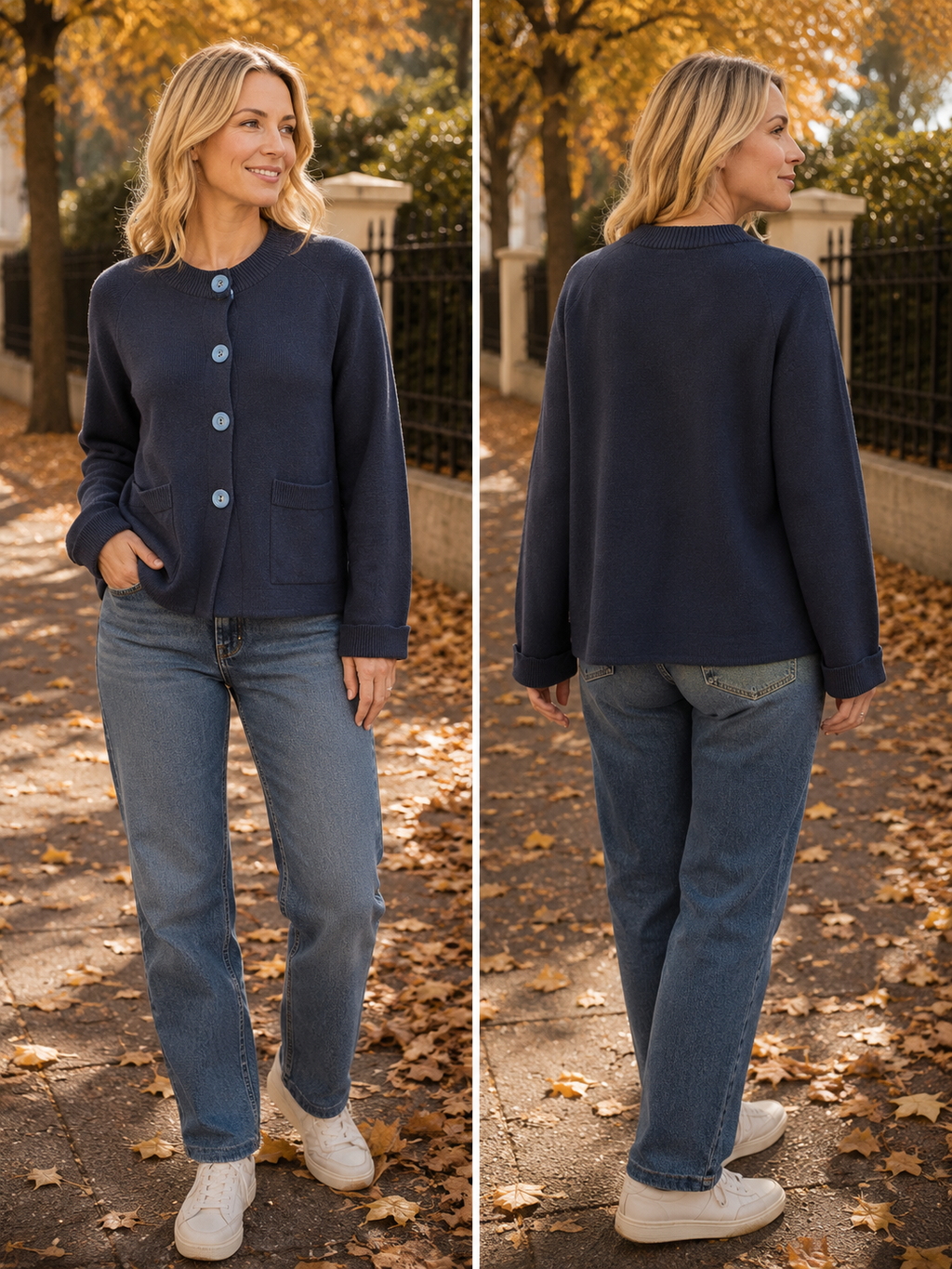 Funnel Neck Knit Jacket with Pockets