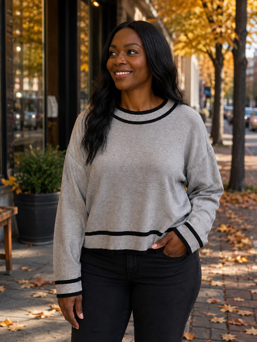 Contrast Trim Fine Knit Luxe Jumper