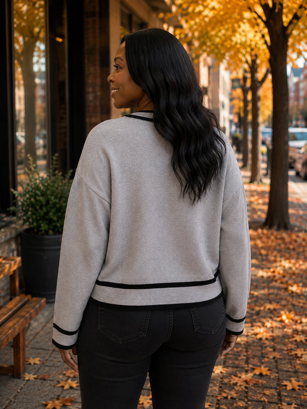 Contrast Trim Fine Knit Luxe Jumper