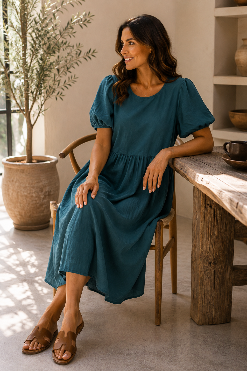 NEW IN! Cotton Puff Sleeve Midi Dress