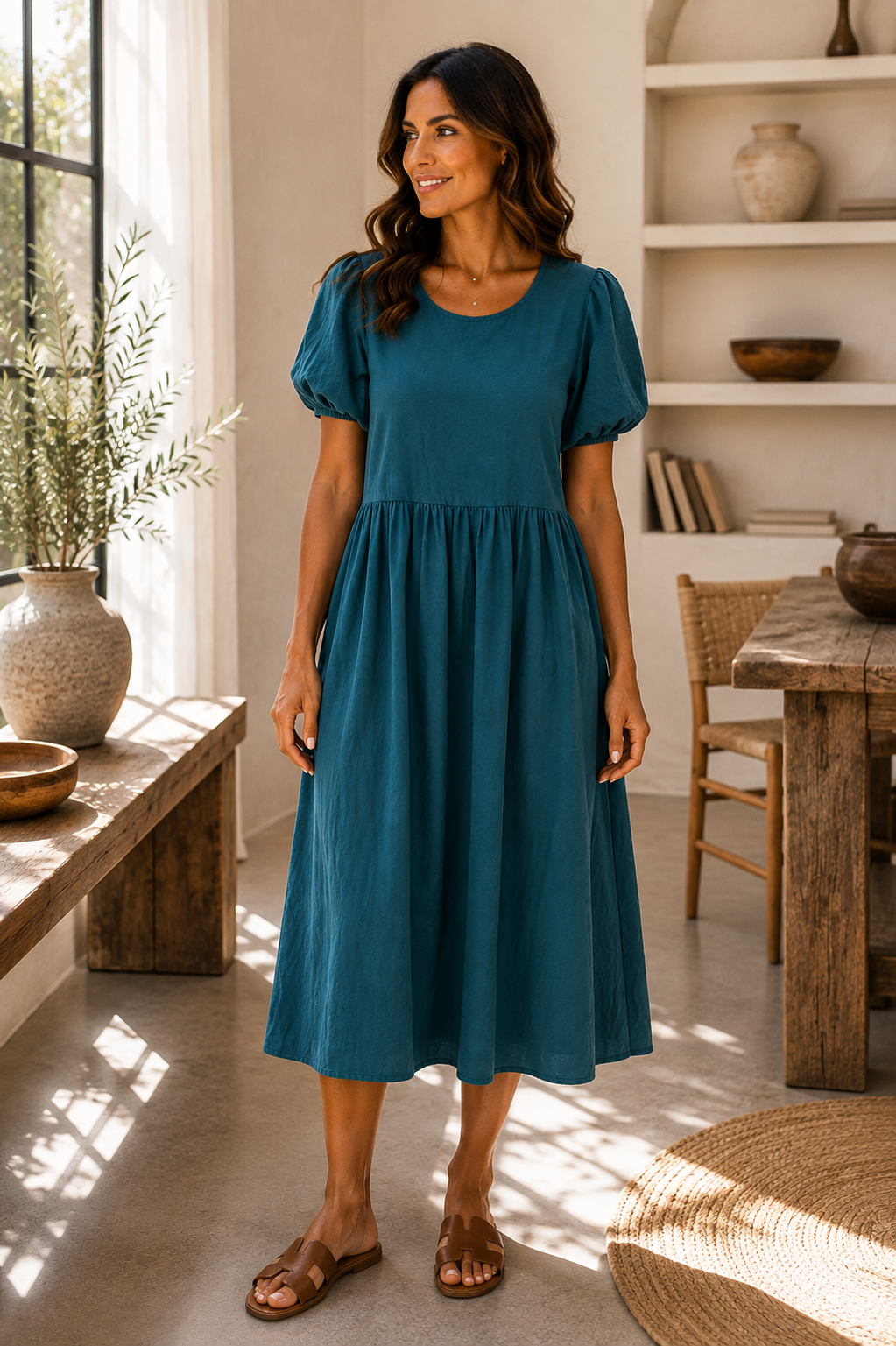 NEW IN! Cotton Puff Sleeve Midi Dress