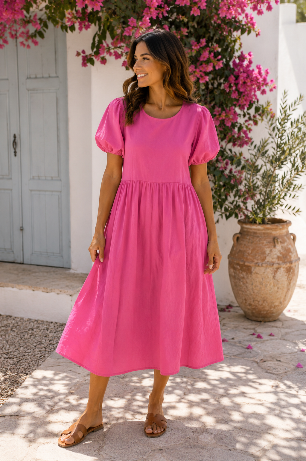 NEW IN! Cotton Puff Sleeve Midi Dress