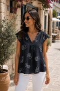Short Sleeve Paisley V neck Blouse