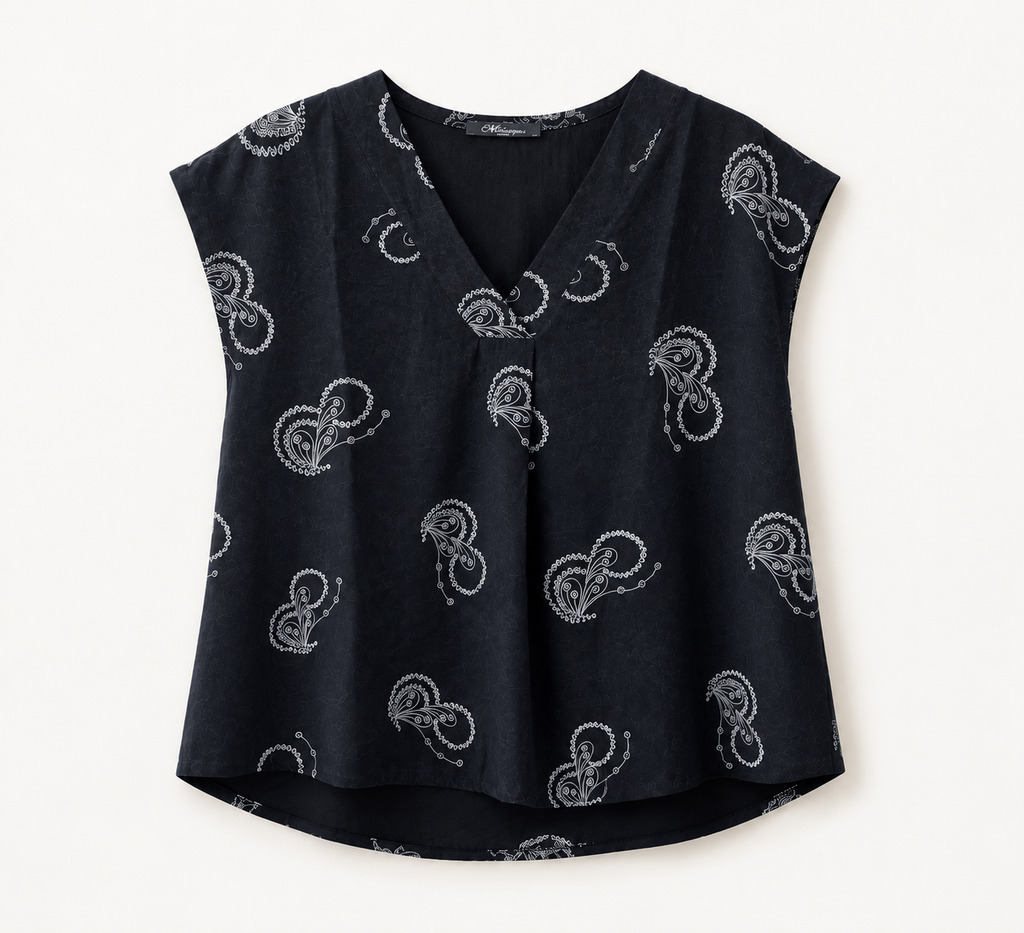 Short Sleeve Paisley V neck Blouse