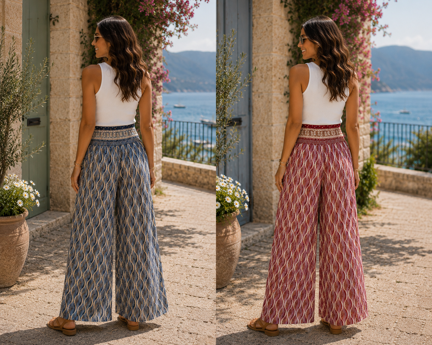 Patterned Paperbag Wide Leg Trouser