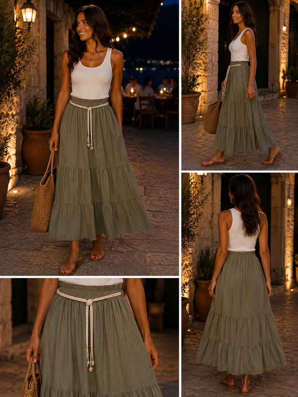 Tiered Maxi Skirt with Belt