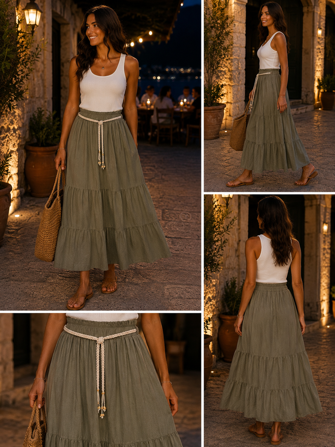 Tiered Maxi Skirt with Belt