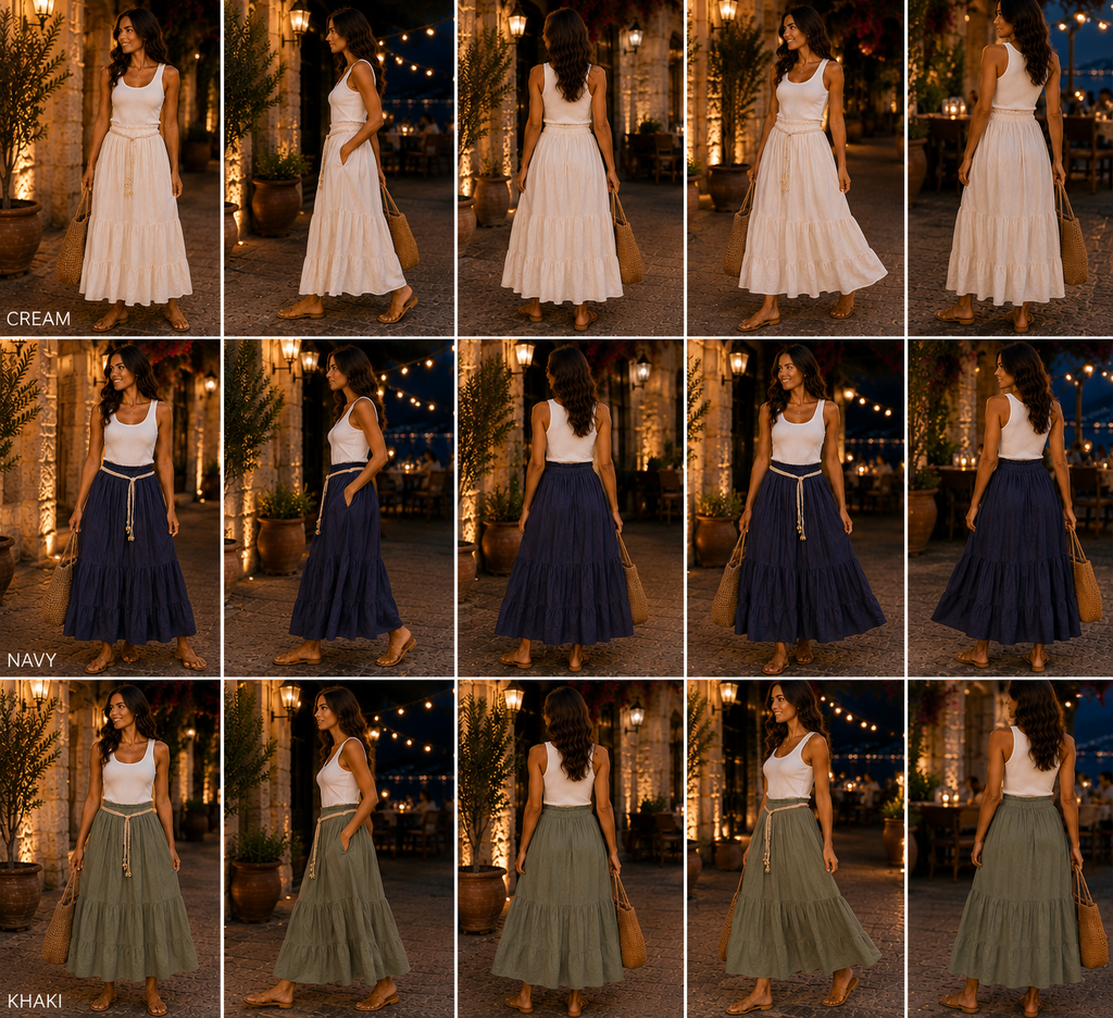 Tiered Maxi Skirt with Belt