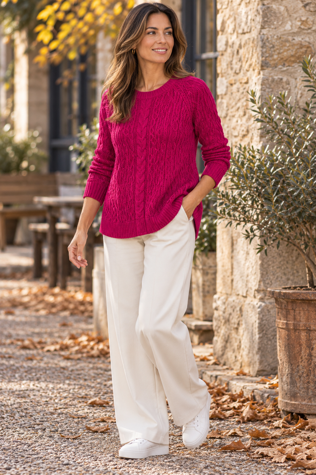 Braided Cable Curved Hem