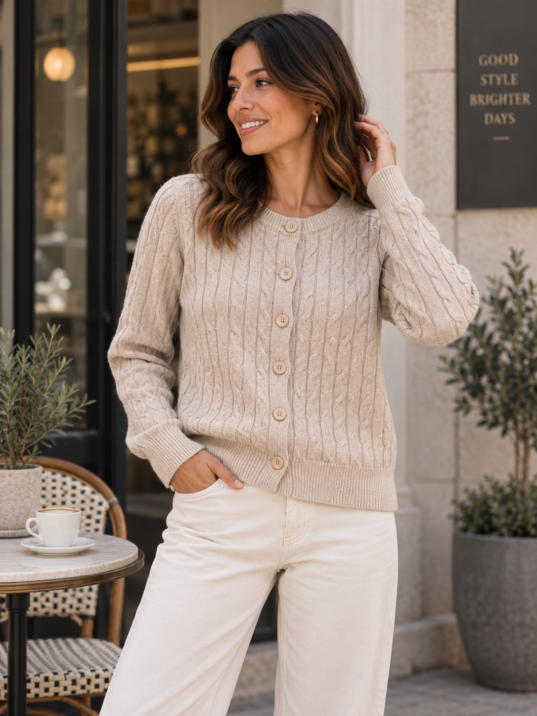 Fine Cable Knit Cardigan