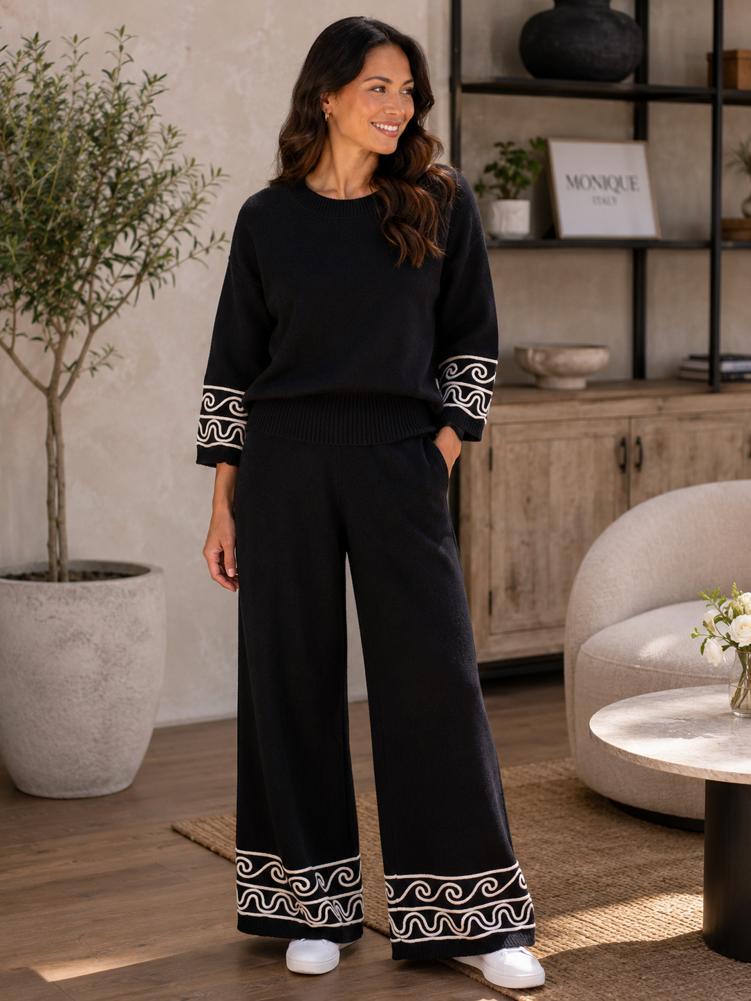 Embroidered Trim Contrast Jumper
