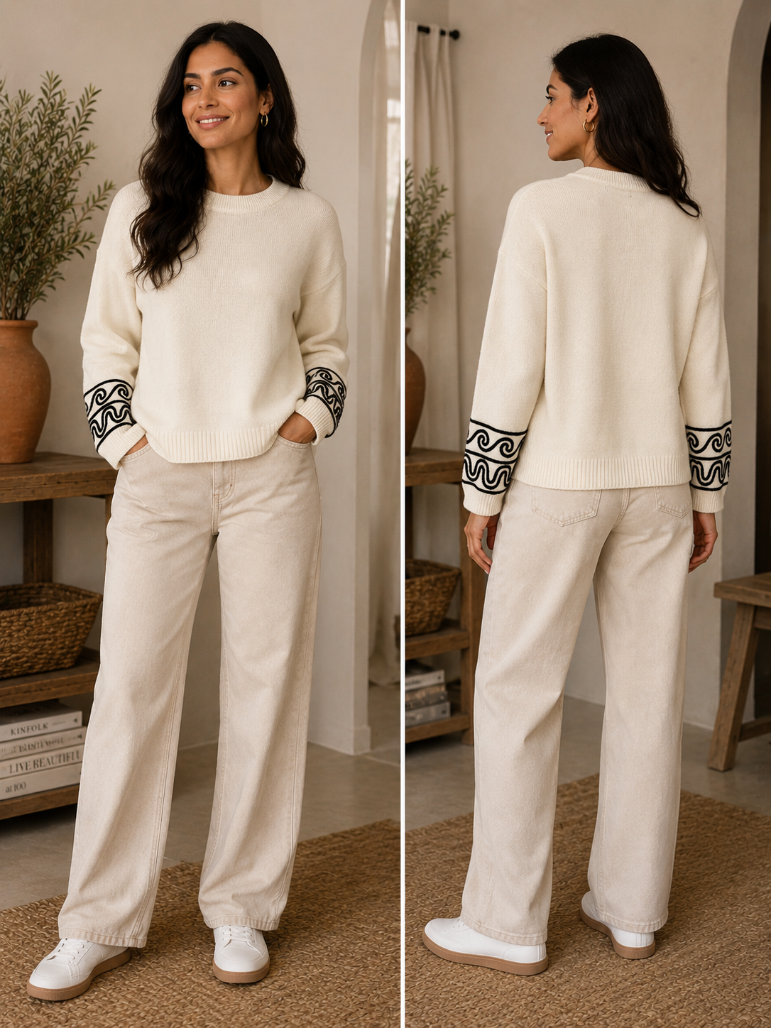 Embroidered Trim Contrast Jumper