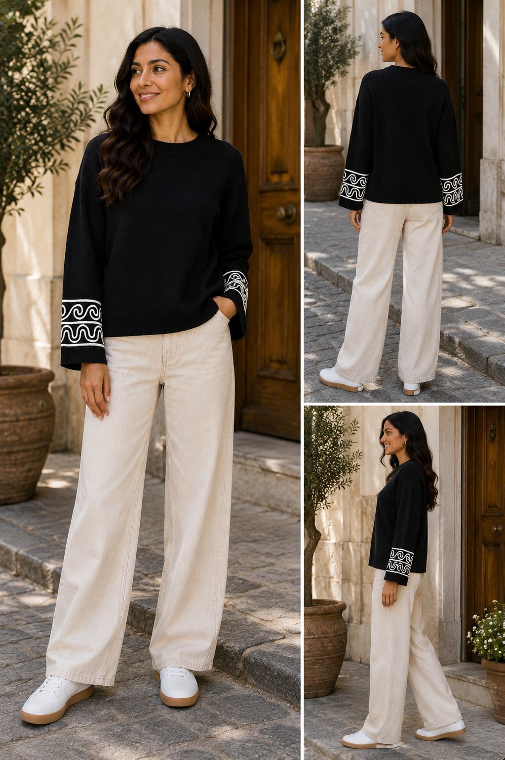 Embroidered Trim Contrast Jumper