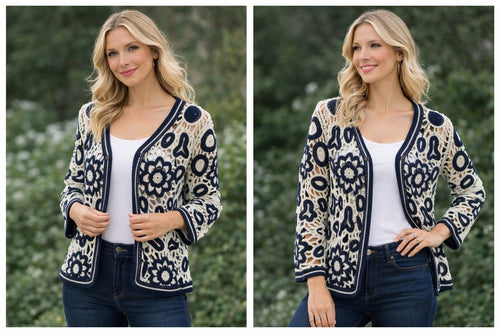 Crochet Knitted Flower Button Cardigan