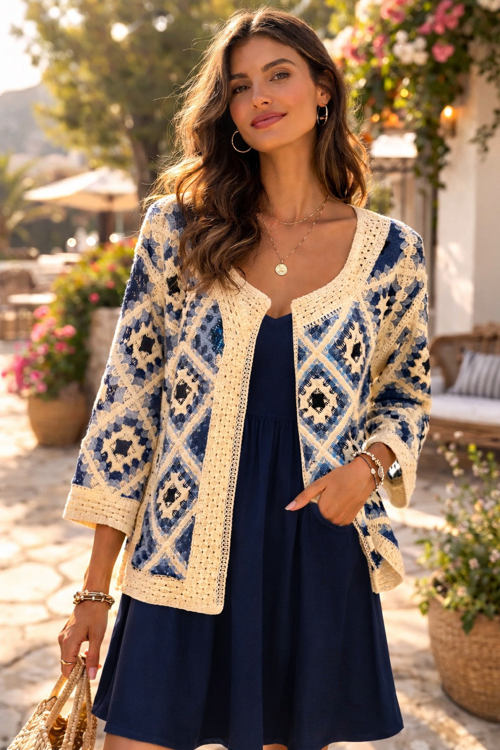 Diamond Knitted Crochet Cardigan