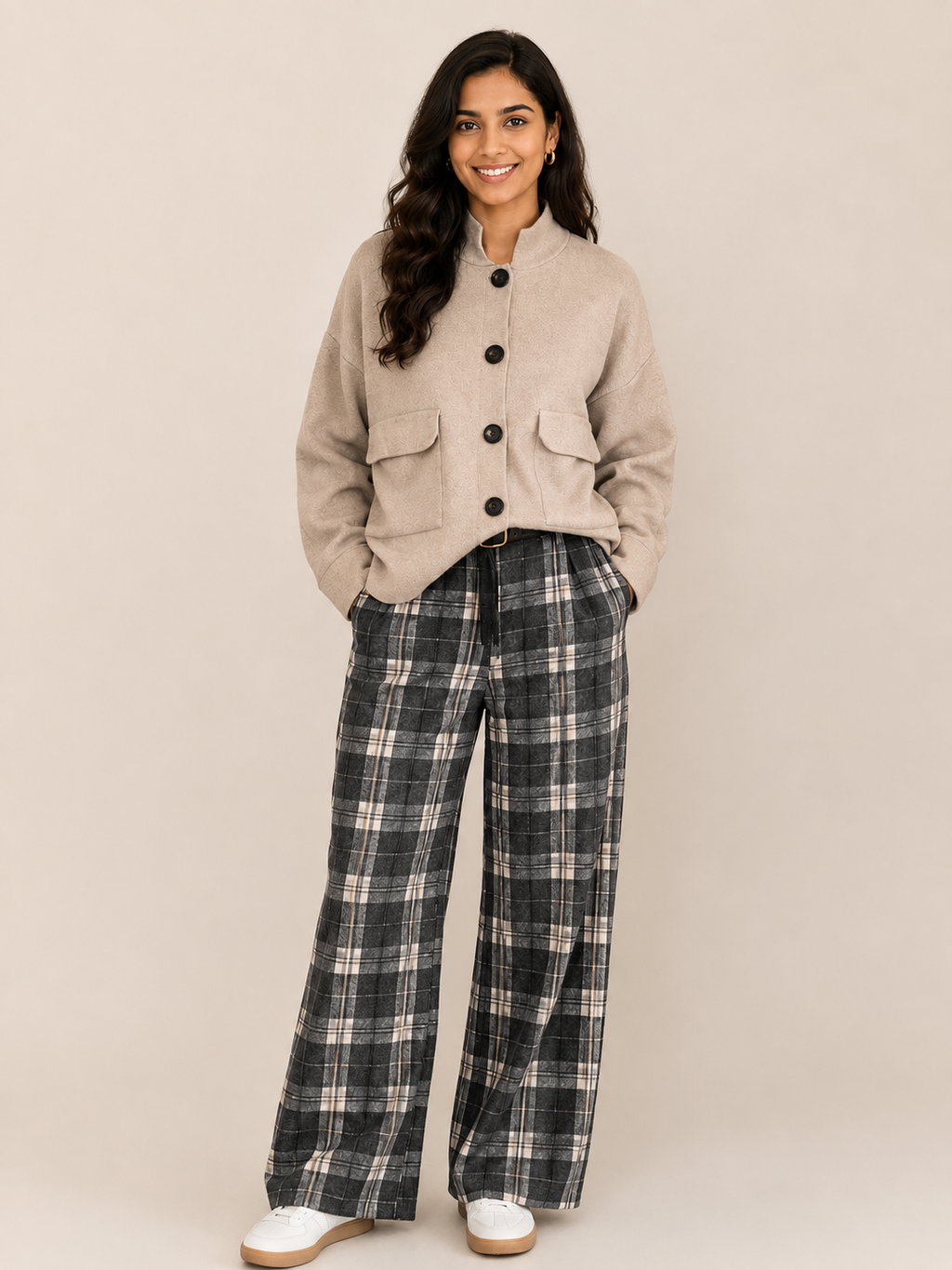 Wide Leg Check Trouser