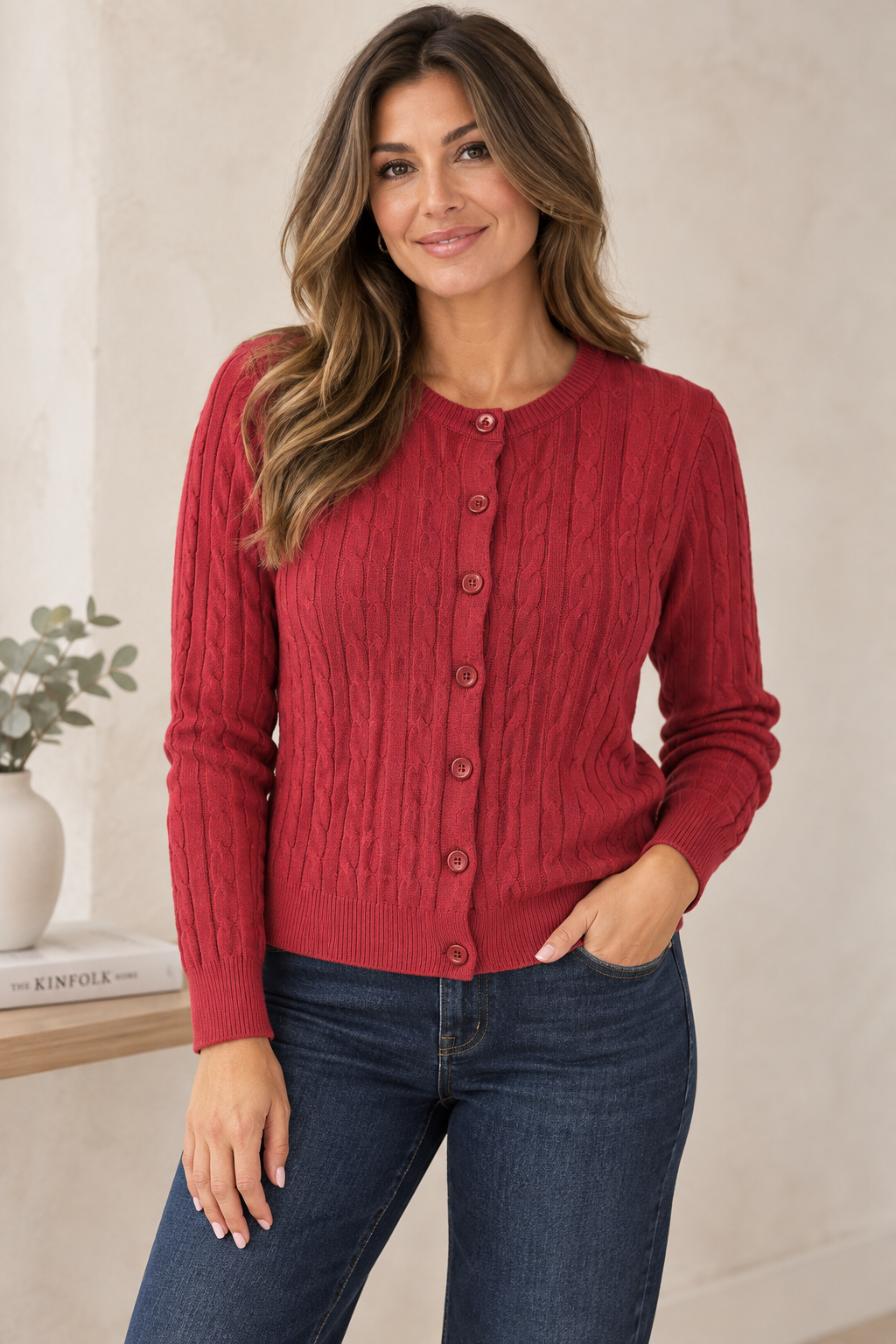 Fine Cable Knit Cardigan