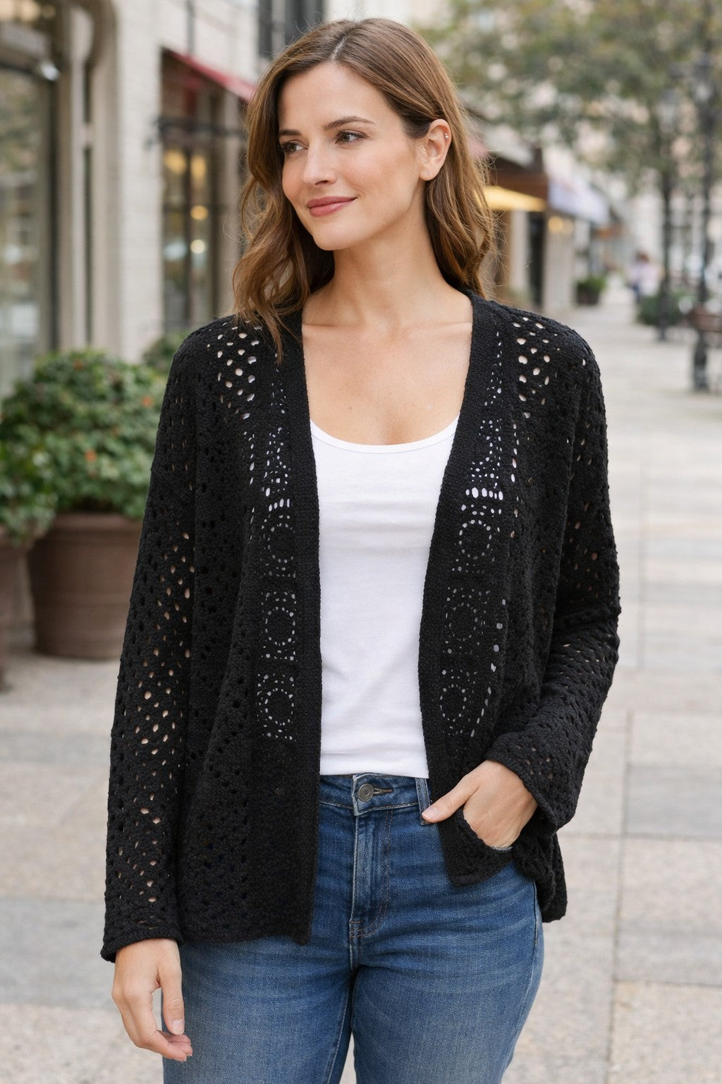 Knitted Open Crochet Cardigan