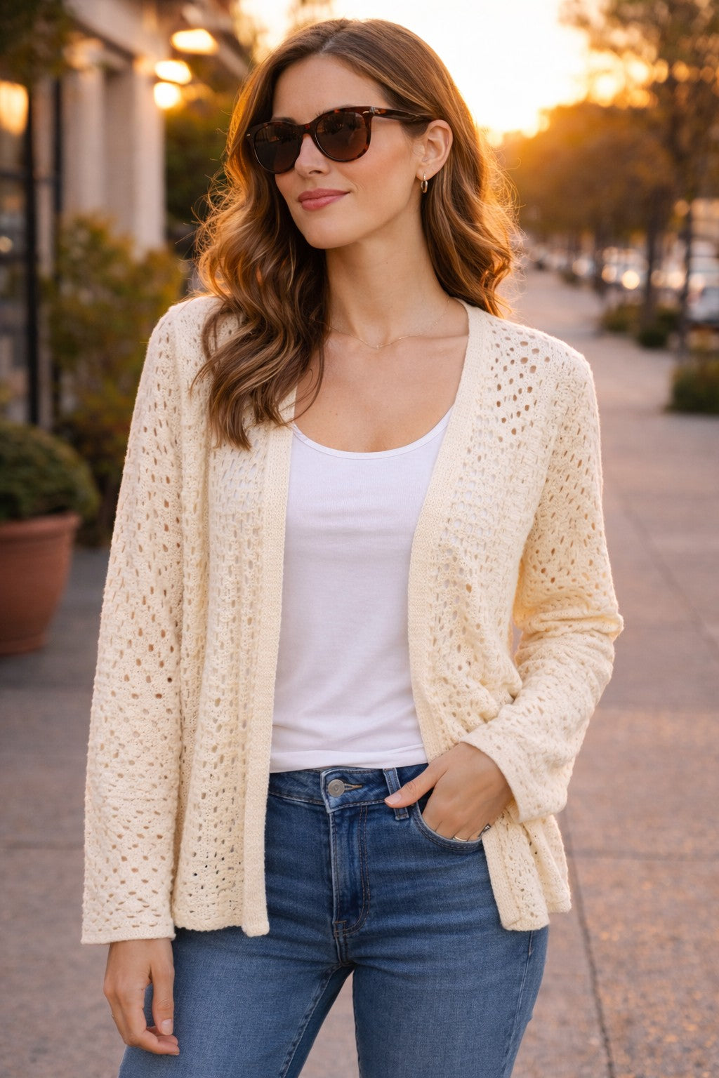 Knitted Open Crochet Cardigan