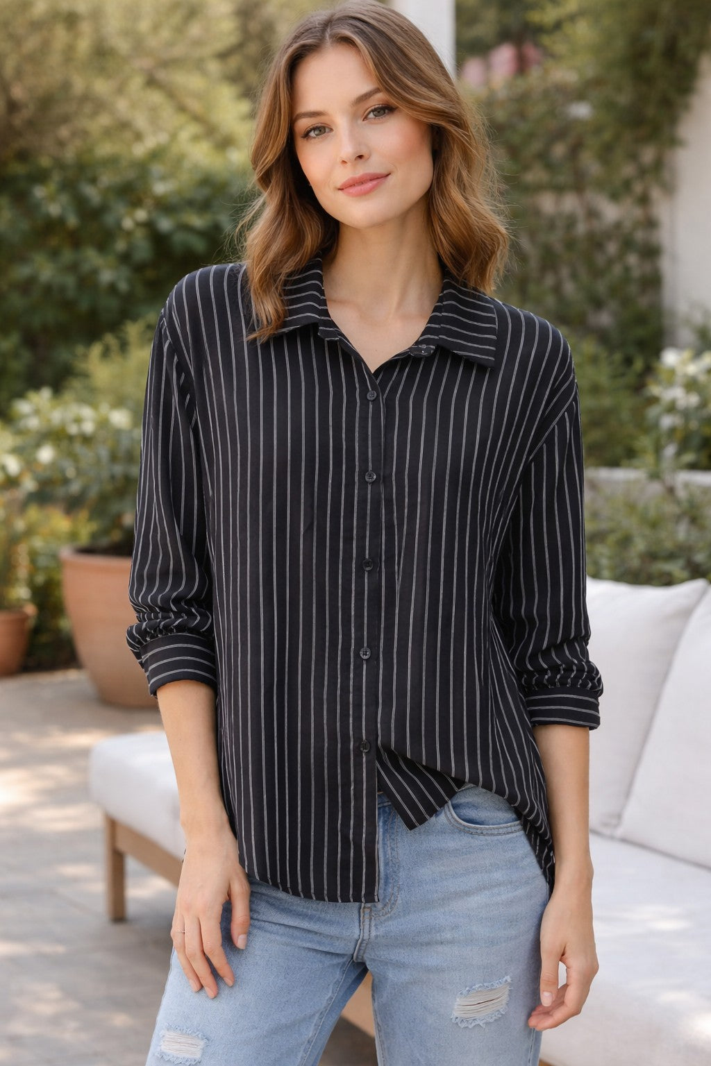 Long Sleeve Striped Blouse