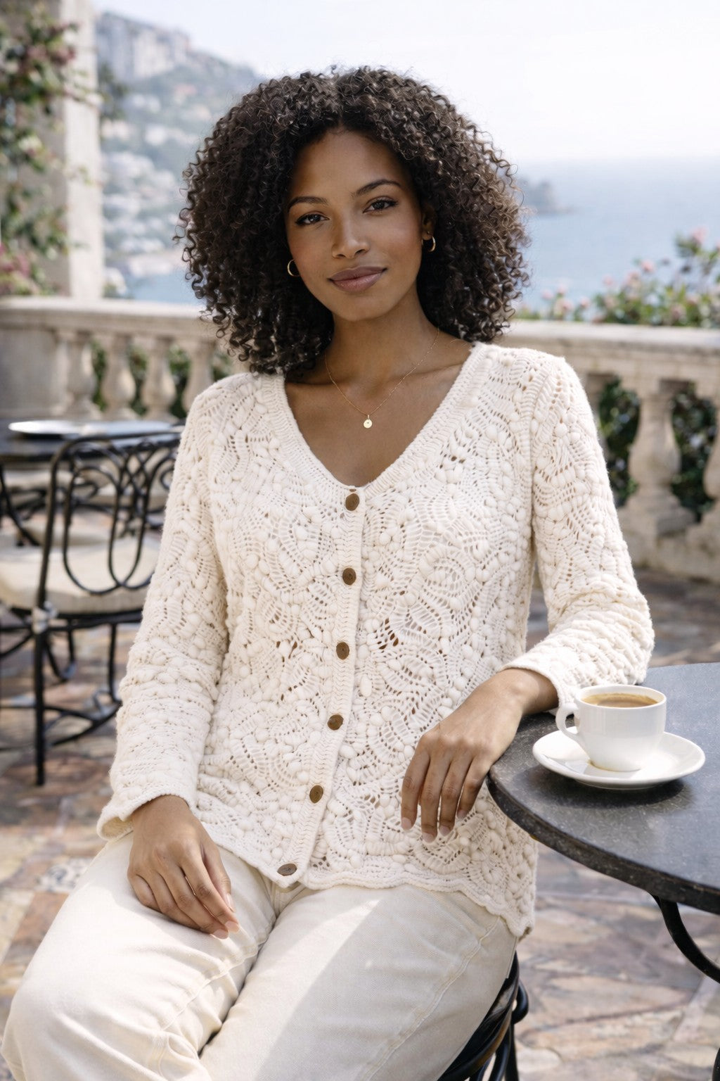 Mesh Knitted Button Up Cardigan