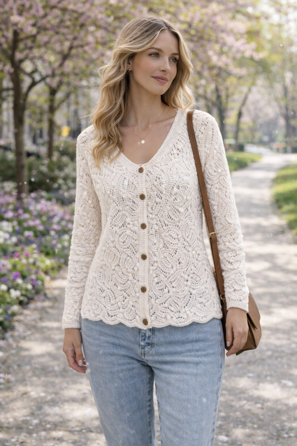 Mesh Knitted Button Up Cardigan