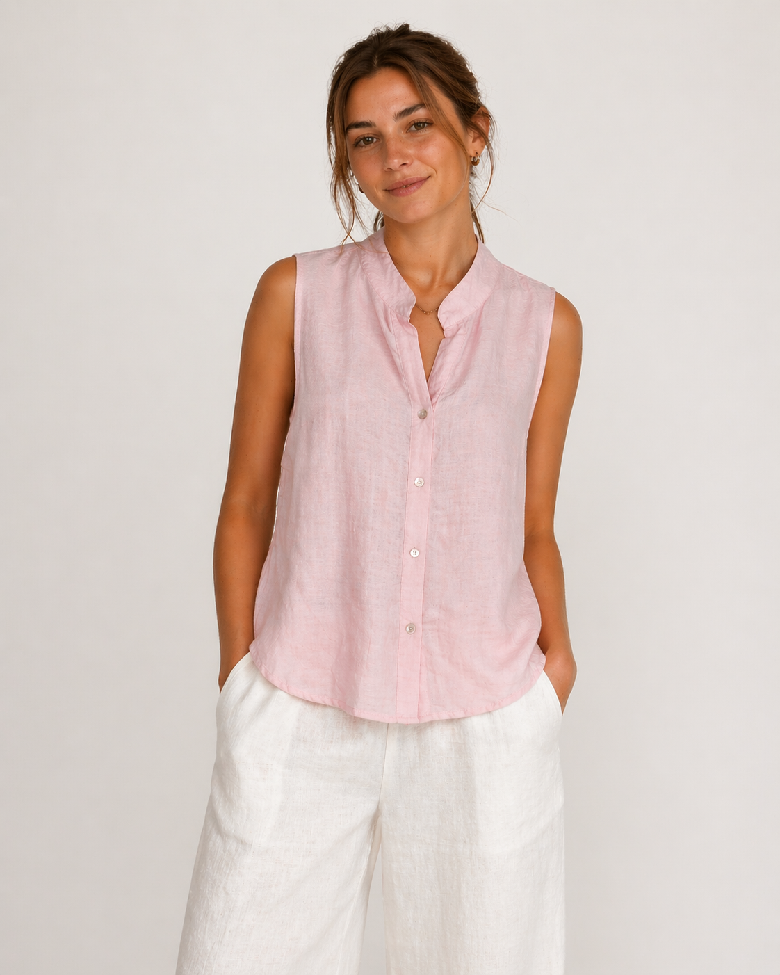 Linen Blend Sleeveless Blouse
