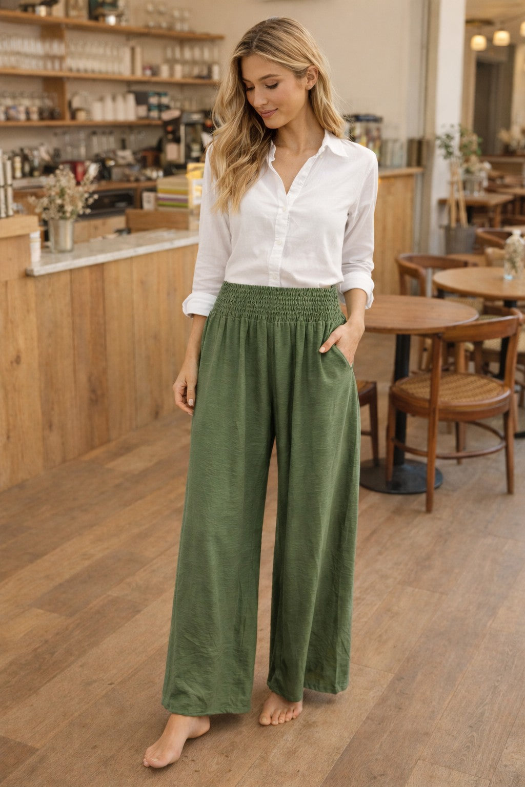 Shirred Waist Paperbag Trouser