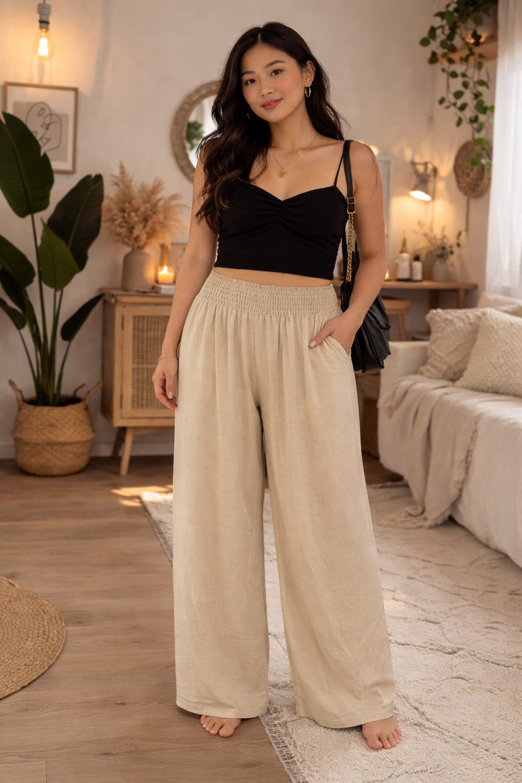 Shirred Waist Paperbag Trouser