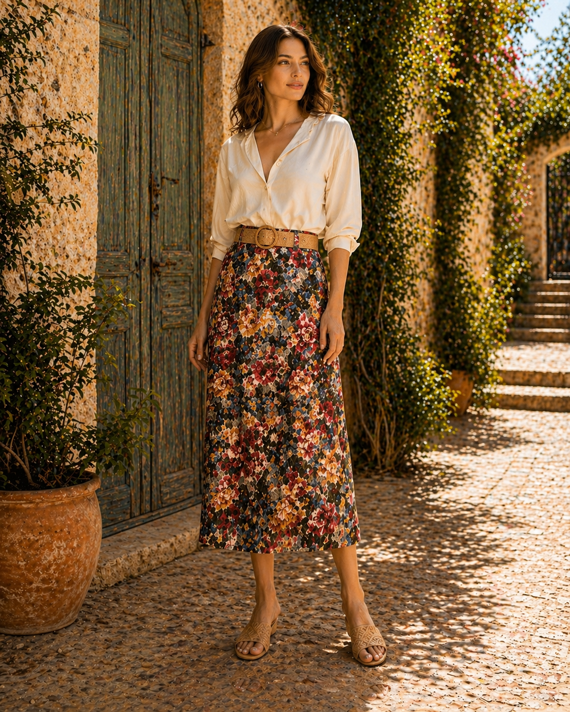 Flower Pattern Matching Skirt & Cardigan Coord