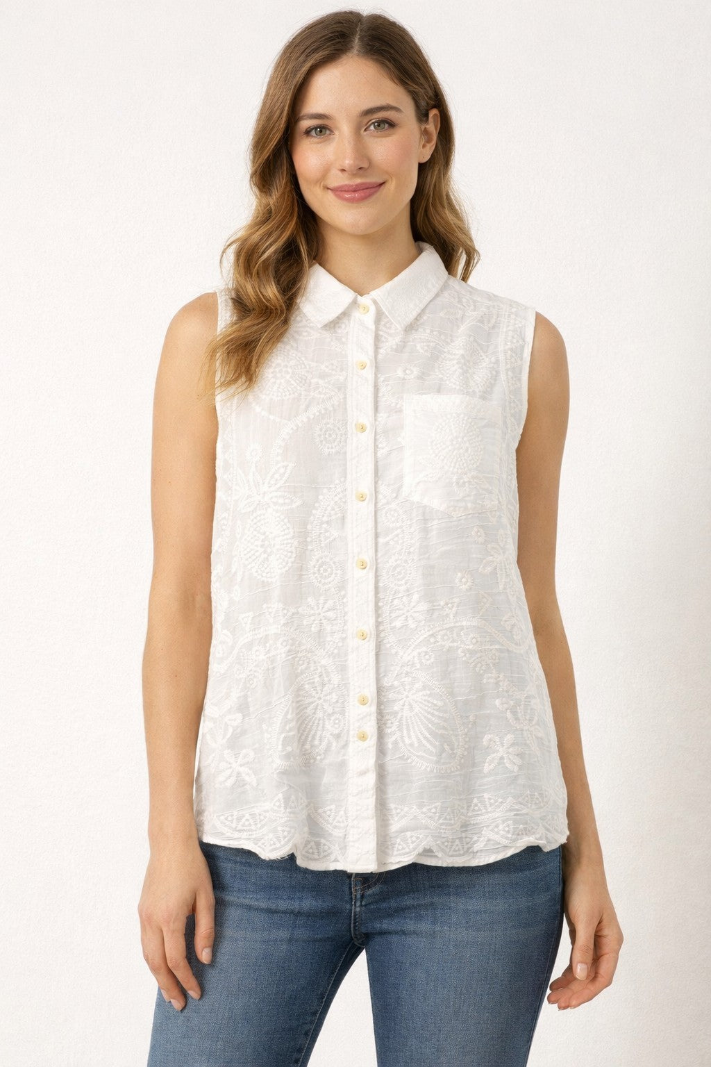 Sleeveless Crochet Swing Blouse