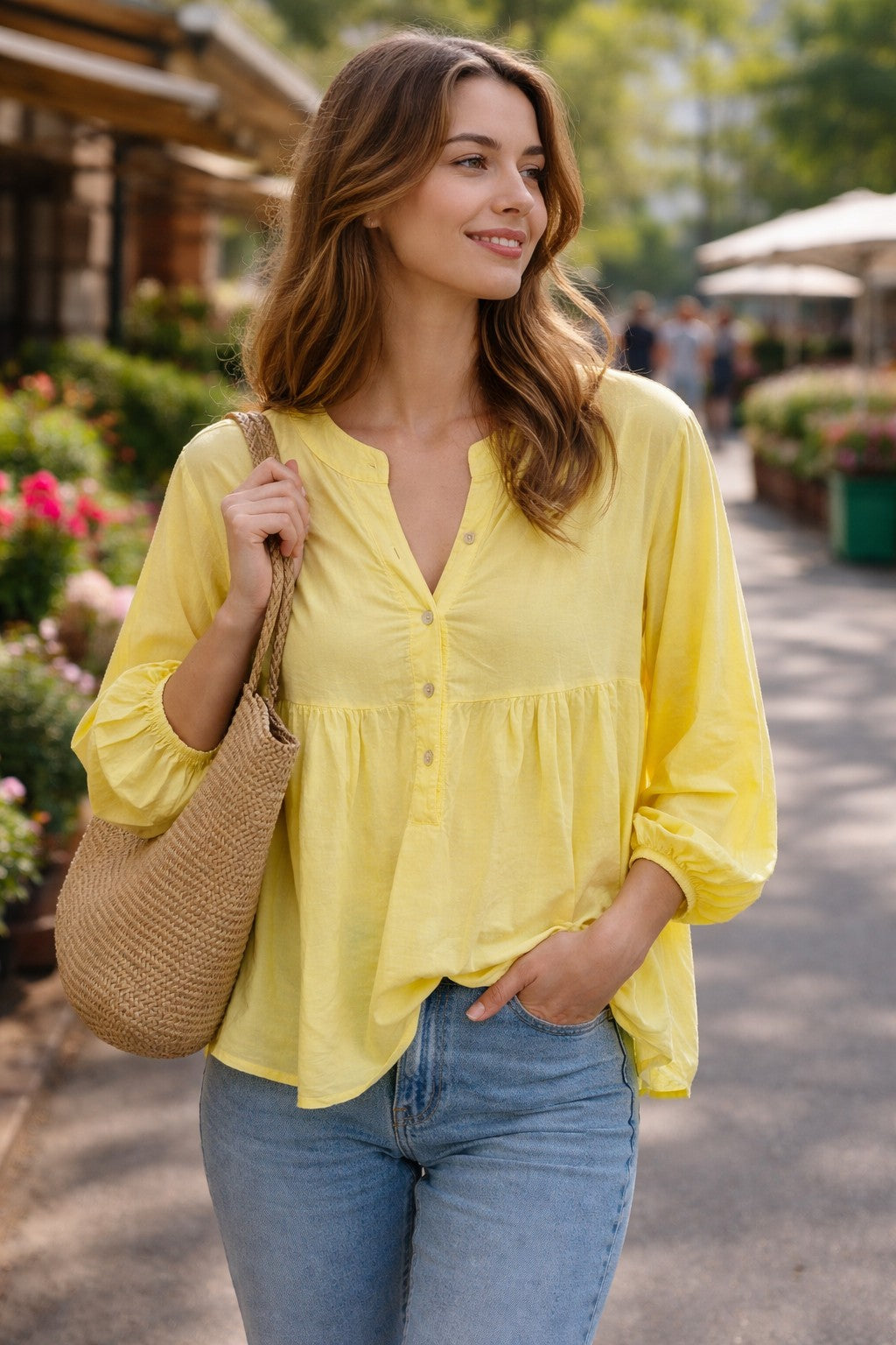 V neck Button Swing Top