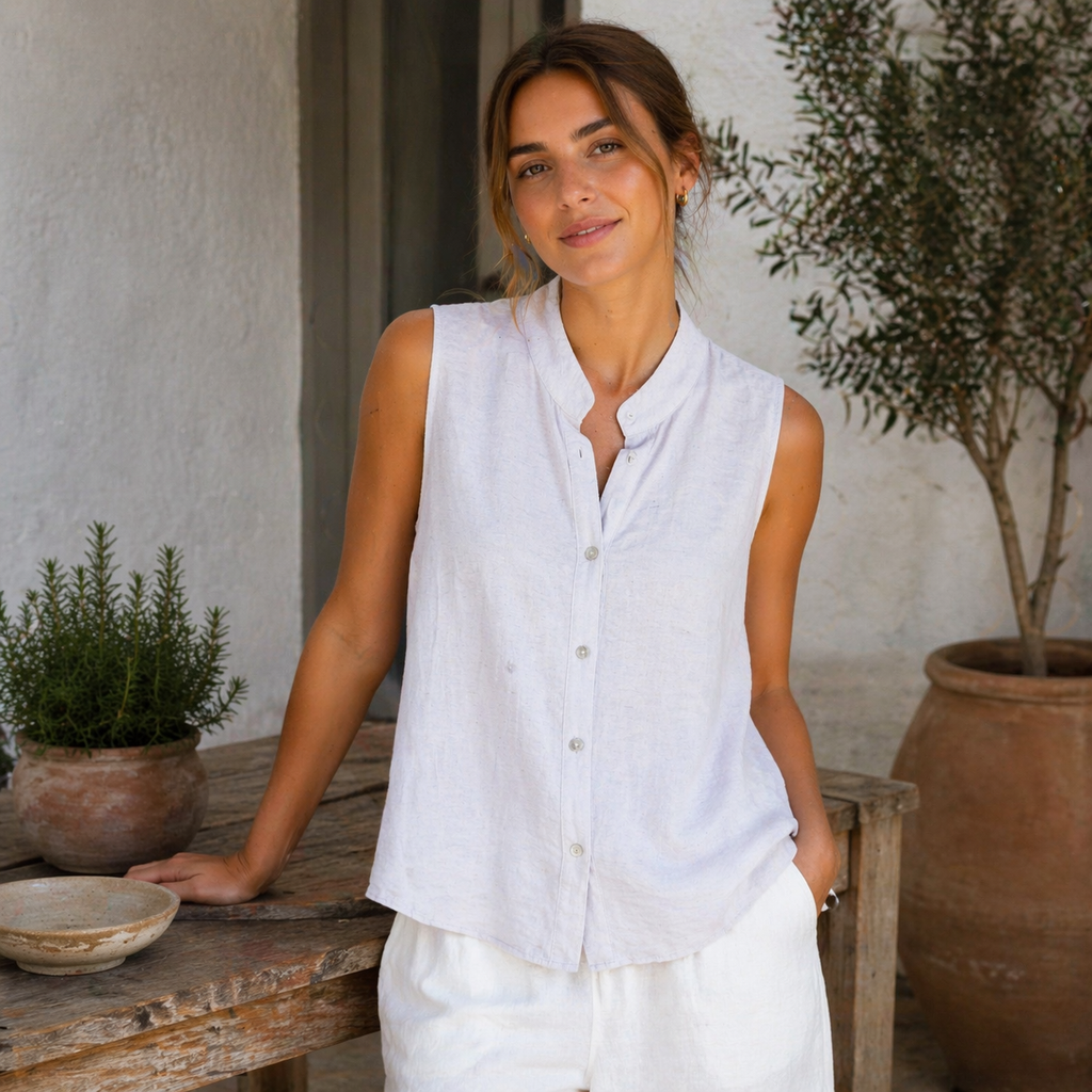 Linen Blend Sleeveless Blouse