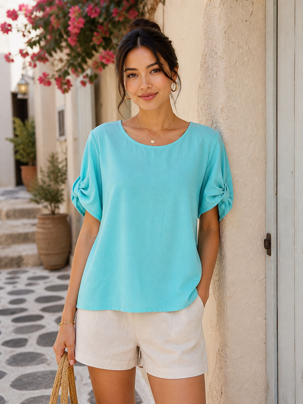 Open Knot Sleeve Blouse