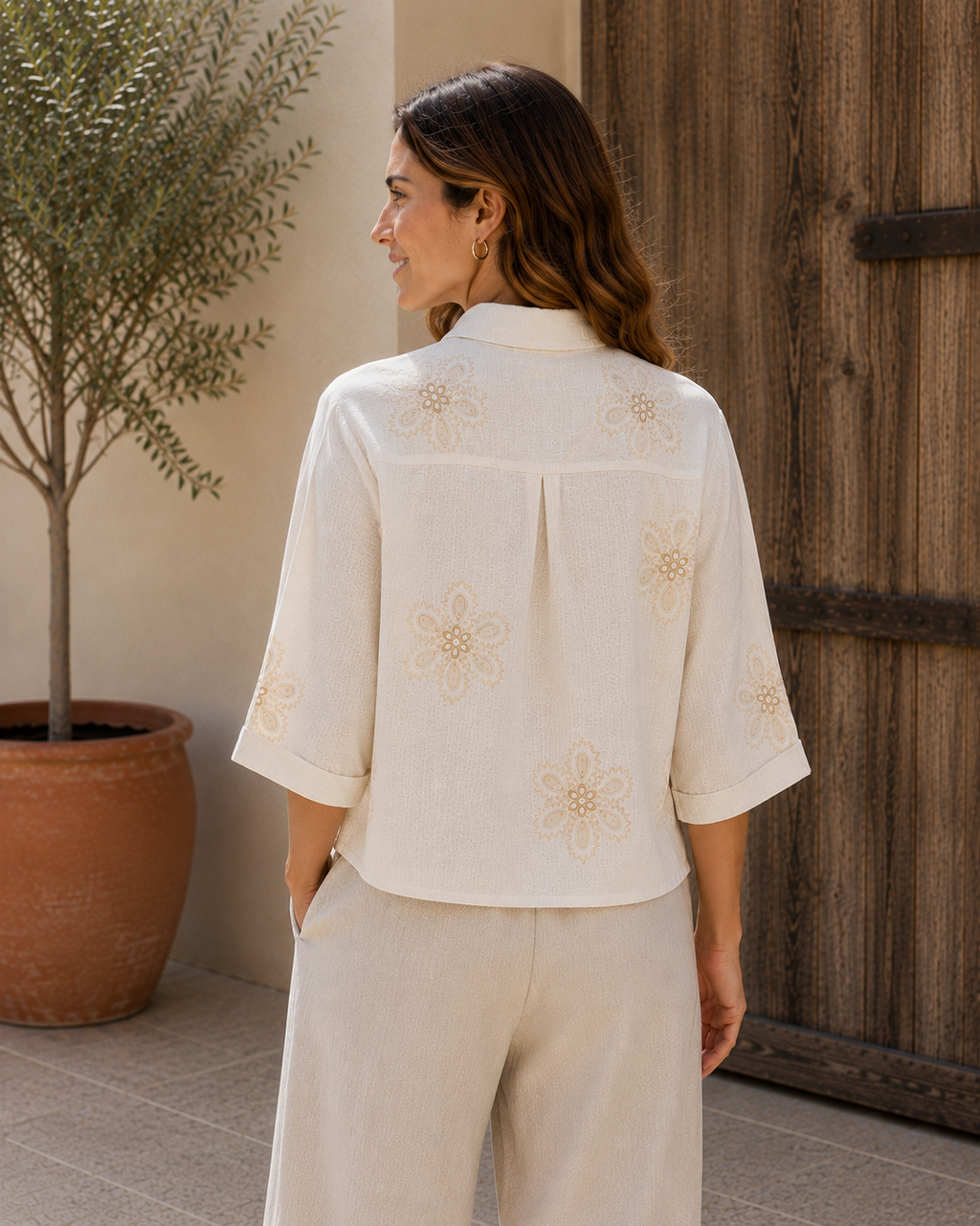 Linen Look Front Tie Top Blouse