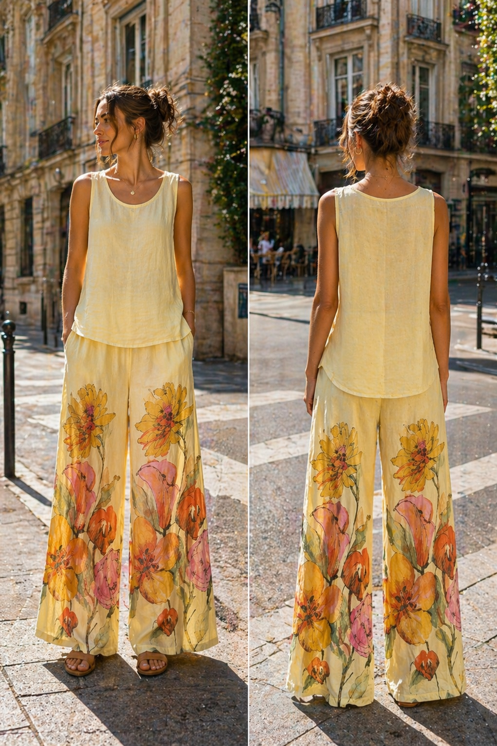 Bold Flower Pattern/ Sleeveless Top  Coord